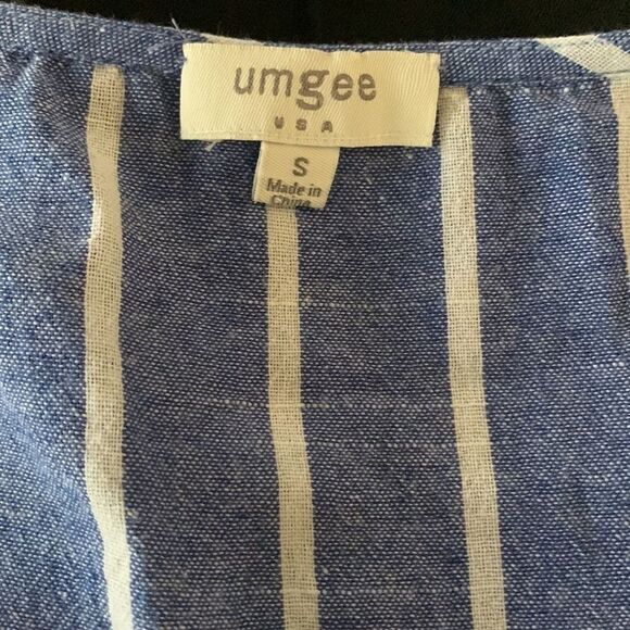 Umgee Chambray Nautical Linen Look Striped Tiered Frayed Tank Dress Sz S - Picture 6 of 8